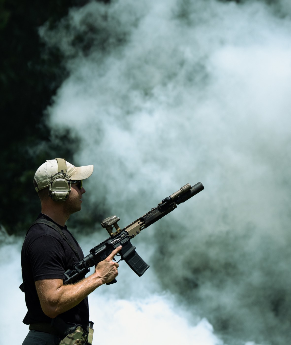 Rifle fired into a cloud of smoke